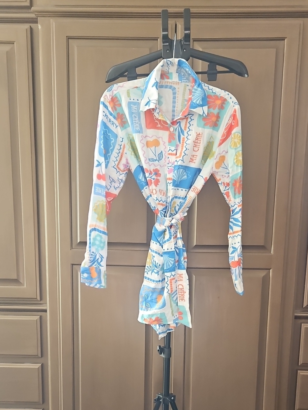 Timing Multicolor Floral & Patchwork Tie-Front Pajama Top
